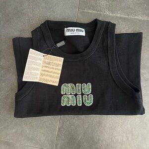 Miu Miu Women’s Black and Green Embellished Tank Top